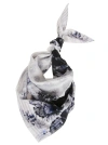 ALEXANDER MCQUEEN SILK TWILL SCARF WITH ALL-OVER SKULL MOTIF ON CHIAROSCURO FLORAL PRINT