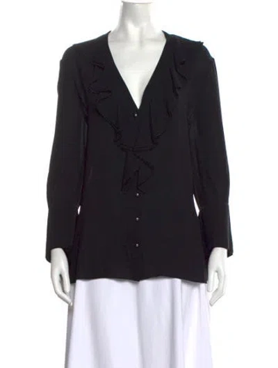 Pre-owned Alexander Mcqueen Silk V-neck Blouse In Black