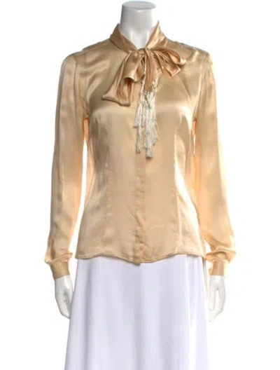 Pre-owned Alexander Mcqueen Silk V-neck Blouse In Neutral
