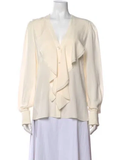 Pre-owned Alexander Mcqueen Silk V-neck Blouse In Neutral