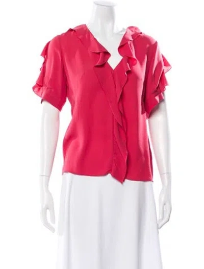 Pre-owned Alexander Mcqueen Silk V-neck Blouse In Pink