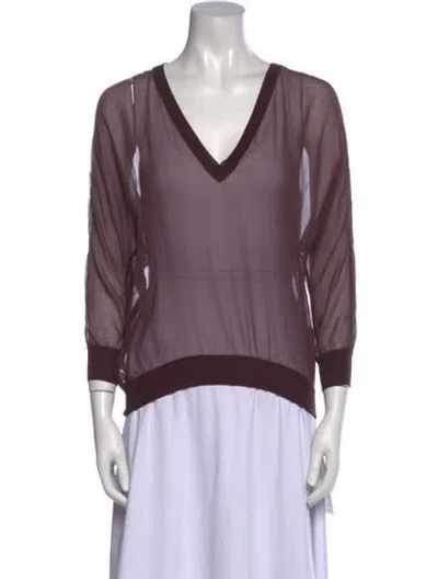 Pre-owned Alexander Mcqueen Silk V-neck Blouse In Purple