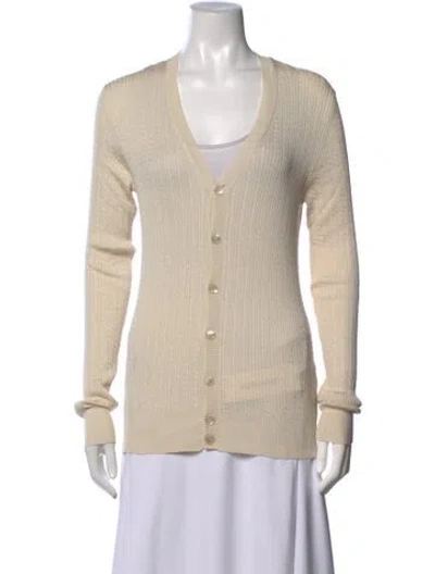 Pre-owned Alexander Mcqueen Silk V-neck Sweater In Neutrals