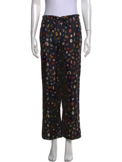 Pre-owned Alexander Mcqueen Silk Wide Leg Pants In Black/orange/yellow