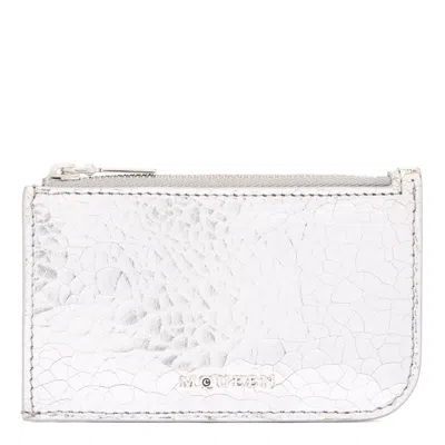 Alexander Mcqueen Silver Beige Calf Skin Wallets In White