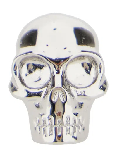 Alexander Mcqueen Silver Colored Earring With Skull In Polished Brass Man