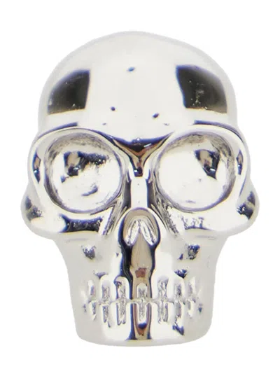 Alexander Mcqueen Silver Colored Earring With Skull In Polished Brass Man In Multicolor