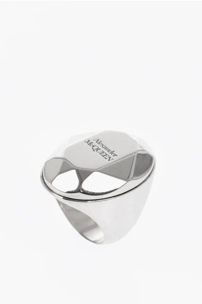 Alexander Mcqueen Silver Effect Brass Signet Ring In Metallic