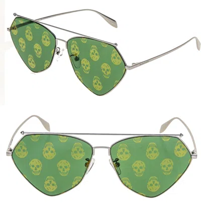 Pre-owned Alexander Mcqueen Silver Green Floating Skull Metal Sunglasses Am0317s 0317 003