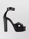 Alexander Mcqueen Silver Hardware Ankle Strap Open Toe Pumps In Black