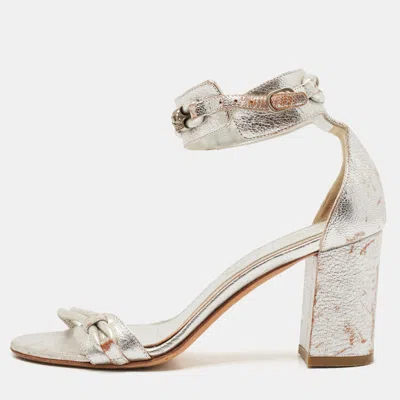 Pre-owned Alexander Mcqueen Silver Leather Ankle Strap Sandals Size 37