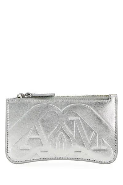 ALEXANDER MCQUEEN SILVER LEATHER CARD HOLDER