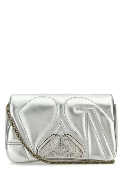 Alexander Mcqueen Silver Leather Mini Seal Clutch In Lightsilver