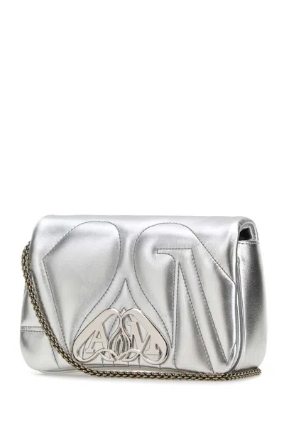 Alexander Mcqueen Silver Leather Mini Seal Clutch In Lightsilver