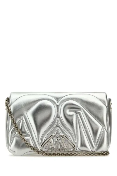 Alexander Mcqueen Silver Leather Small Seal Shoulder Bag In Metallic