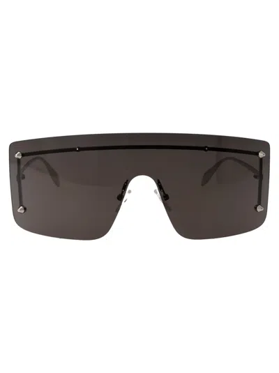 Alexander Mcqueen Silver Metal Sunglasses In Black