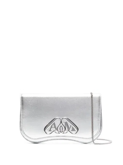 Alexander Mcqueen Silver Metallic Leather Handbag For Women In Grey