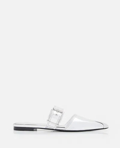 ALEXANDER MCQUEEN SILVER MIRROR POINTED OPEN BACK FLATS