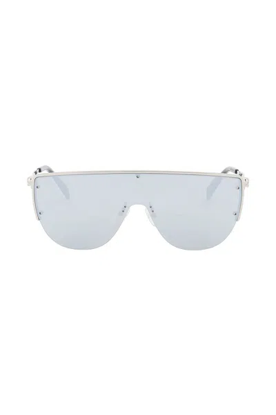 Alexander Mcqueen Silver Mirrored Lens Sunglasses With Mask-style Frame In Blue