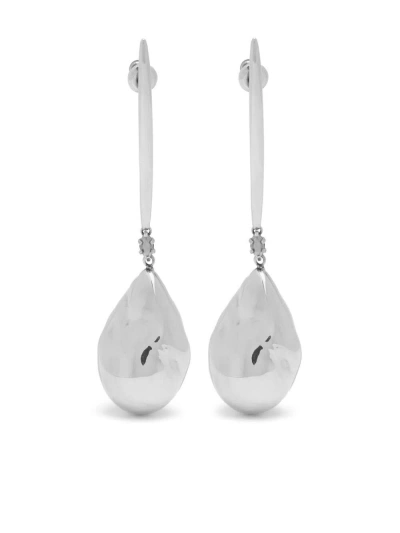 ALEXANDER MCQUEEN SILVER PEARL SHAPED DROP EARRINGS