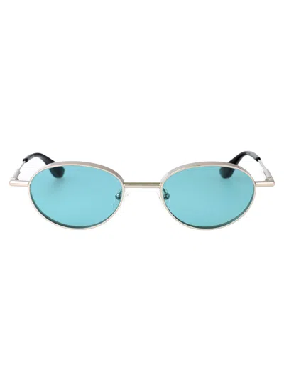 Alexander Mcqueen Silver-silver-green Metal Sunglasses In Gray