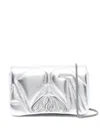 Alexander Mcqueen The Seal Mini Metallic Leather Crossbody Bag In Silver
