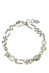 Alexander Mcqueen Silver Skull And Pearl Bracelet In Metallic