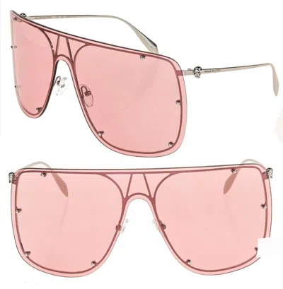 Pre-owned Alexander Mcqueen Silver Skull Pink Metal Shield Mask Sunglasses Am0313s 0313