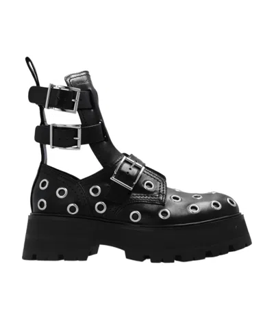 Alexander Mcqueen Silver Stud Embellished  Leather Boots In Black