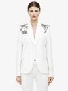 Alexander Mcqueen Crystal Embellished Shoulder Single-breasted Blazer In White