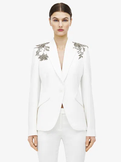 ALEXANDER MCQUEEN SILVER TATTOO PEAK SHOULDER JACKET