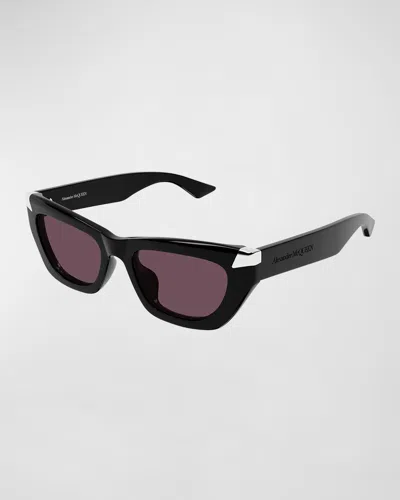 Alexander Mcqueen Silver-tipped Acetate Cat-eye Sunglasses In Black