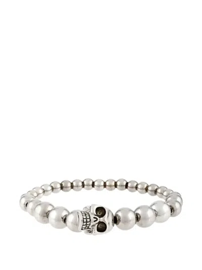 Alexander Mcqueen Silver Tone Engraved Skull Bracelet In Metallic