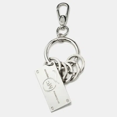 Pre-owned Alexander Mcqueen Silver Tone Metal Logo Plaque Key Chain