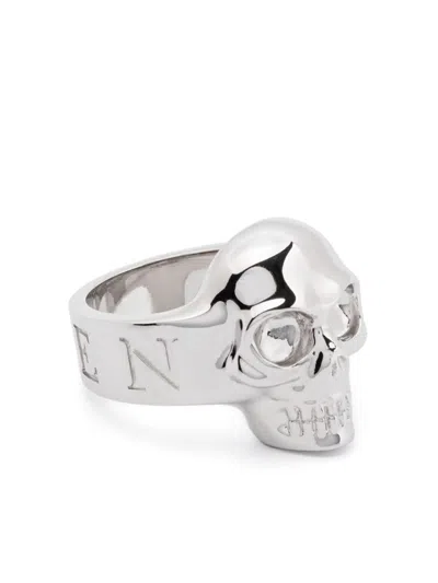 Alexander Mcqueen Silver-tone Ring With Debossed Logo