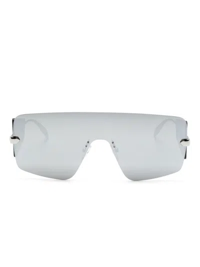 Alexander Mcqueen Mirrored Shield-frame Sunglasses In Silver