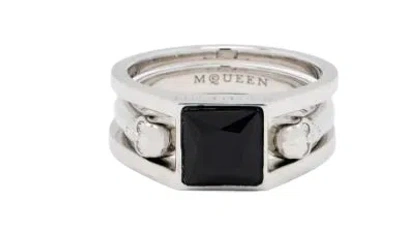 Alexander Mcqueen Silver Tone Skull Detail Ring In Metallic