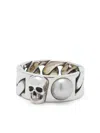 ALEXANDER MCQUEEN SILVER-TONE SKULL PEARL-EMBELLISHED RING