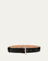 Alexander Mcqueen Silvertone Cross-bar Leather Wide Sling Belt In Black