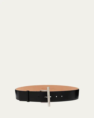 Alexander Mcqueen Silvertone Cross-bar Leather Wide Sling Belt In Black