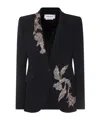 Alexander Mcqueen Floral Crystal One-button Crepe Blazer In Black