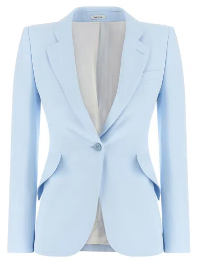 Alexander Mcqueen Single-breasted Blazer Jacket In Pearl Blue