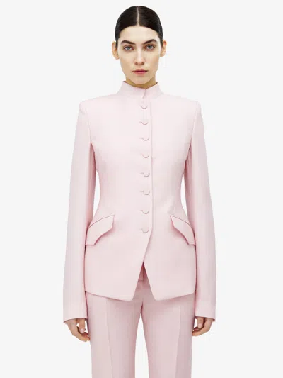 Alexander Mcqueen Single-breasted Buttoned Jacket In Pink