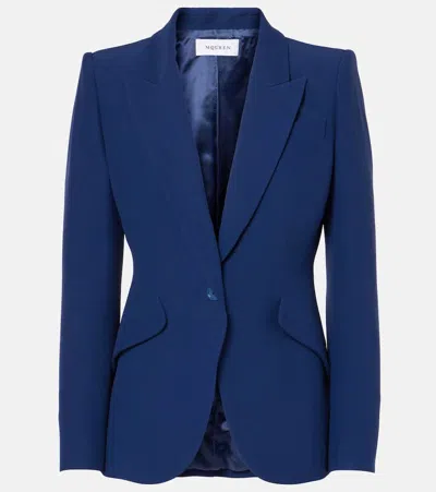 Alexander Mcqueen Single-breasted Crêpe Blazer In Midnight Blue