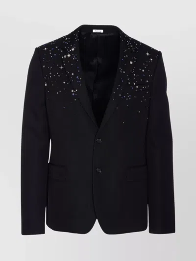 Alexander Mcqueen Single Breasted Crystal Embellished Jacket In Black