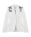 Alexander Mcqueen Crystal Embellished Shoulder Single-breasted Blazer In White