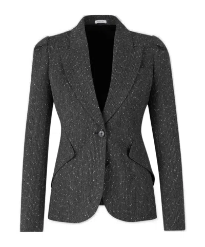 Alexander Mcqueen Single Breasted Glittered Blazer In Black
