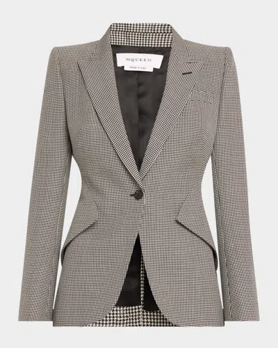 Alexander Mcqueen Prince Of Wales Peak Shoulder Jacket In Black/ivory
