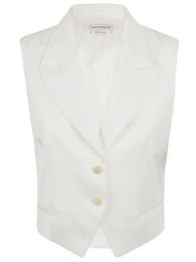 Alexander Mcqueen Single-breasted Vest In Bianco