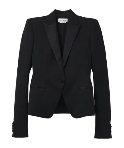 Alexander Mcqueen Single-breasted Tuxedo Jacket In Black